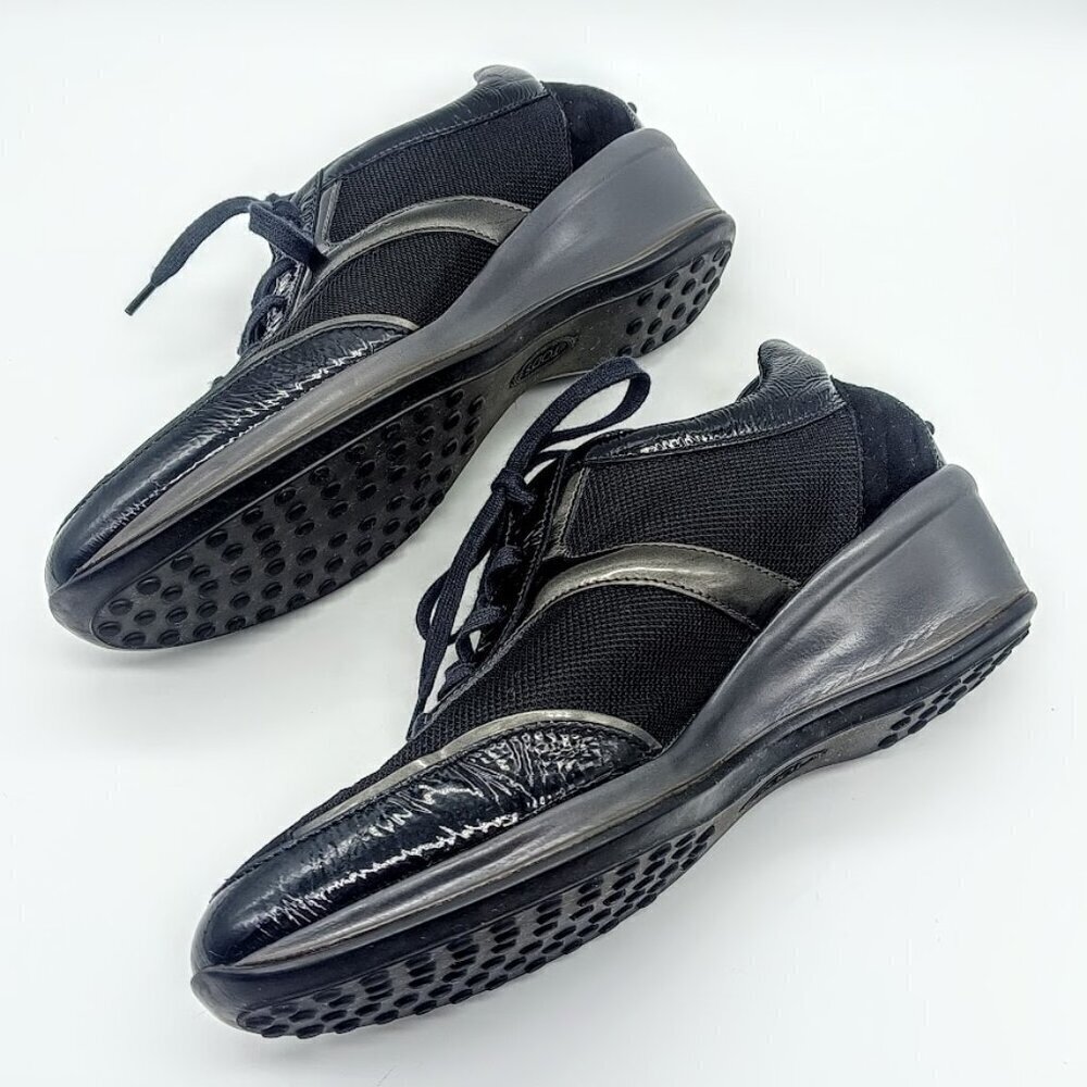 Tod's Black Italian Suede Leather Mesh Wedge Sneakers - Picture 5 of 8